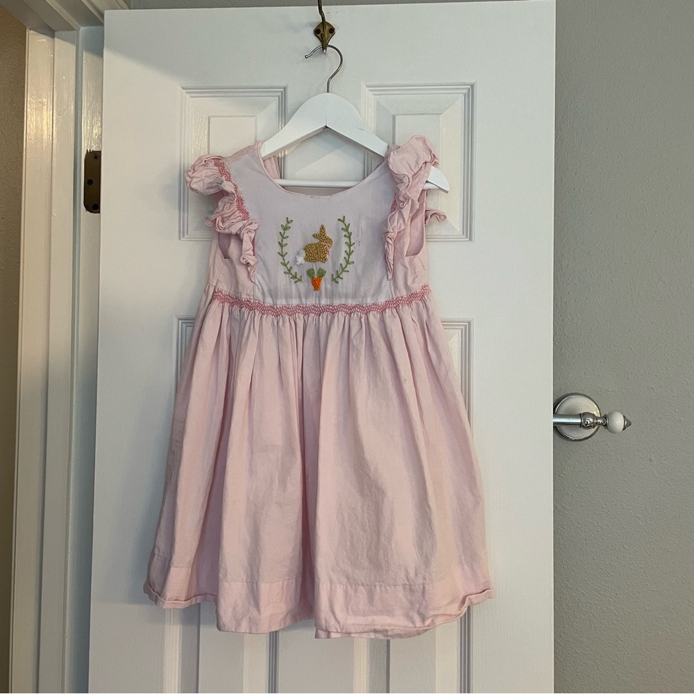 Pleats & Stitches Size 4T Embroidered Bunny Easter Spring Dress Light Pink
